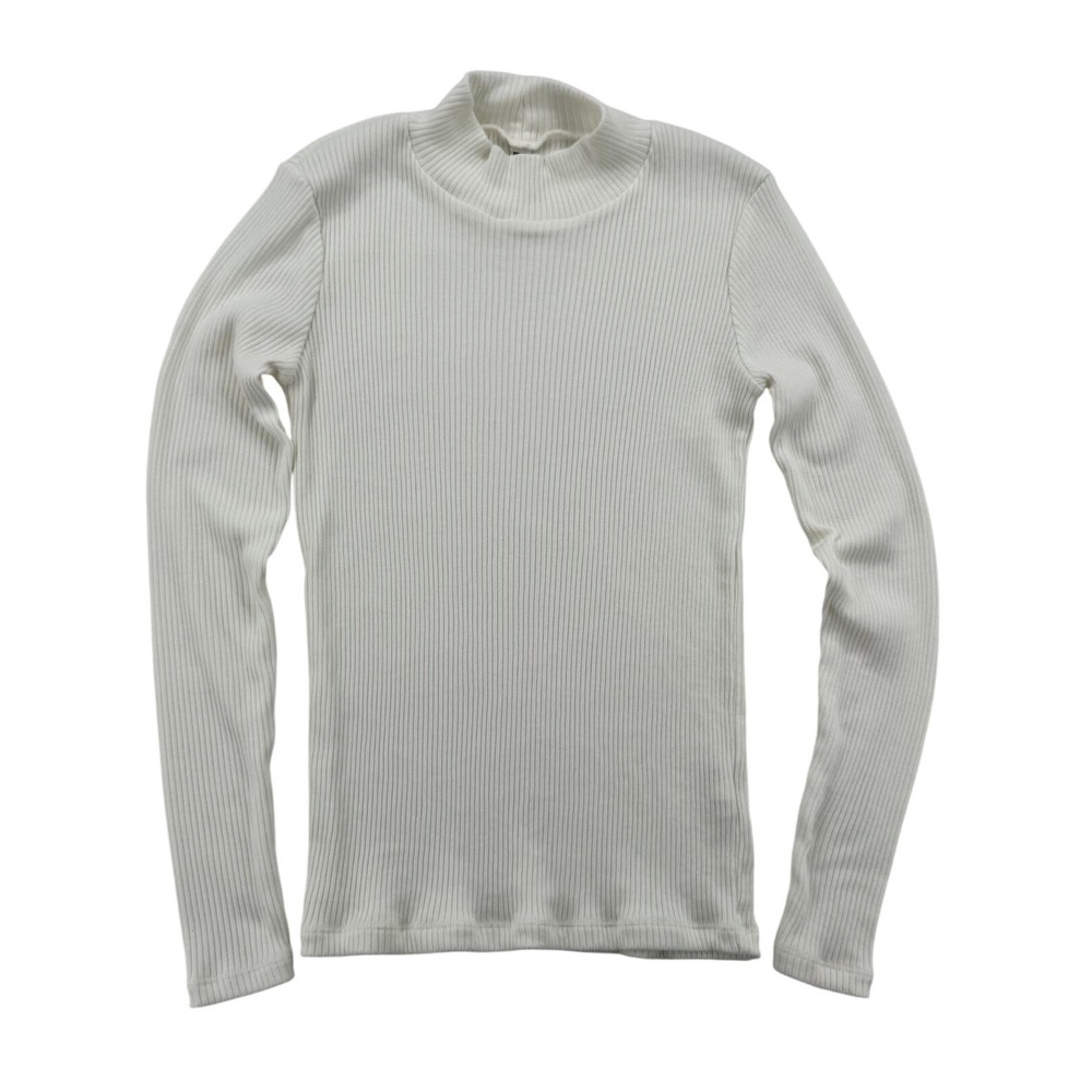 Uniqlo Ribbed High Neck Long-Sleeve T-Shirt Women S White Excellent Mock Neck